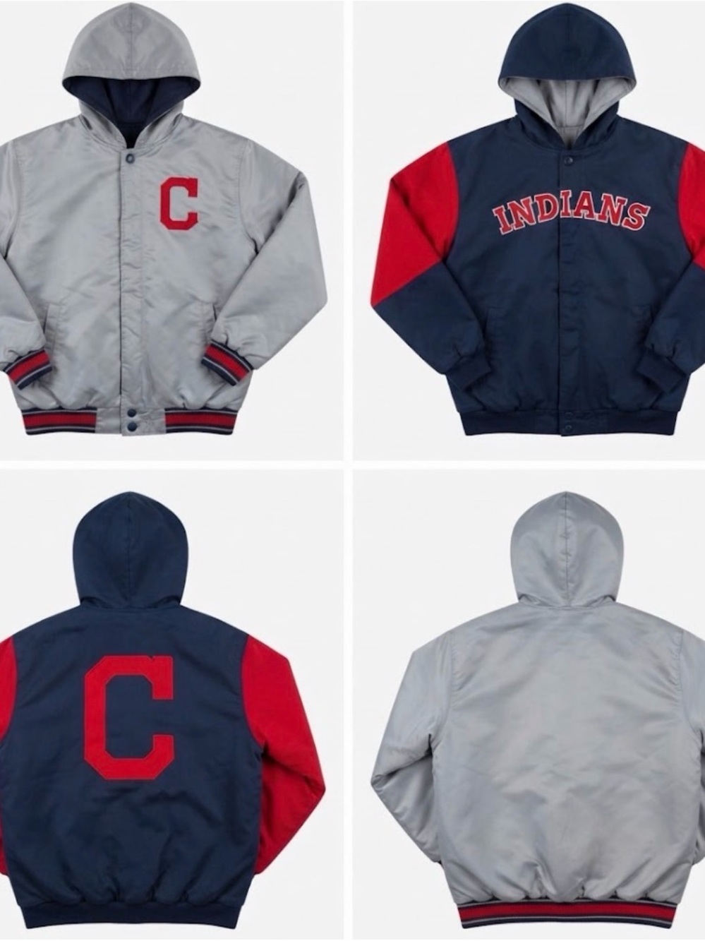 Vintage Cleveland Indians Guardians JH Design Reversible Hooded Jacket Large Y2K